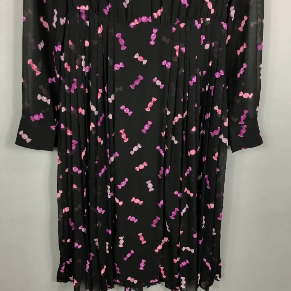 Kate Spade Sweets Candy Print Chiffon Shirt Dress SZ 6 Black Pink Purple Formal